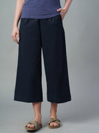 Women's Navy Cotton Lycra Regular Fit Culotte