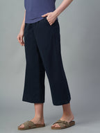 Women's Navy Cotton Lycra Regular Fit Culotte