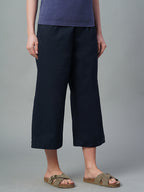 Women's Navy Cotton Lycra Regular Fit Culotte