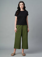 Women's Olive Cotton Lycra Regular Fit Culotte