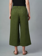 Women's Olive Cotton Lycra Regular Fit Culotte