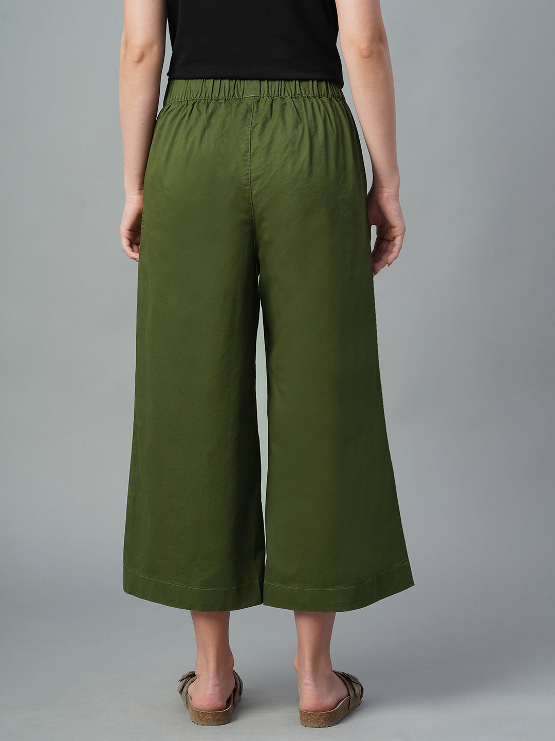 Women's Olive Cotton Lycra Regular Fit Culotte