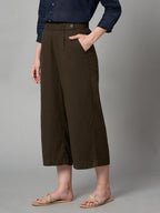 Women's Brown Linen Viscose Regular Fit Culotte