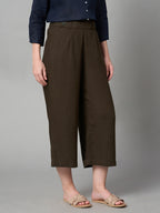Women's Brown Linen Viscose Regular Fit Culotte