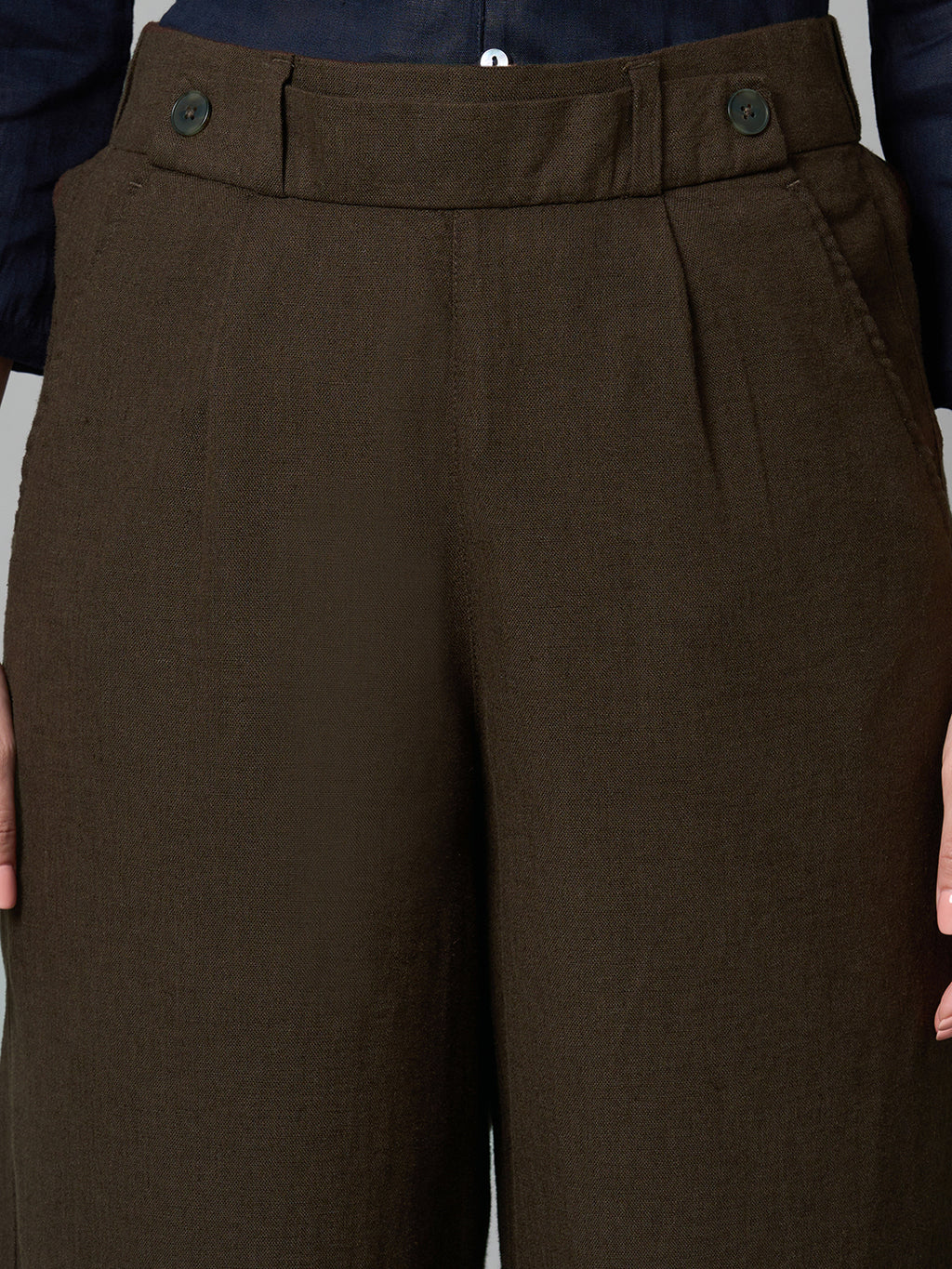 Women's Brown Linen Viscose Regular Fit Culotte