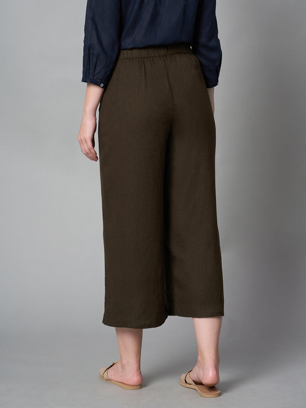 Women's Brown Linen Viscose Regular Fit Culotte