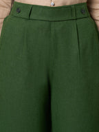 Women's Green Linen Viscose Regular Fit Culotte