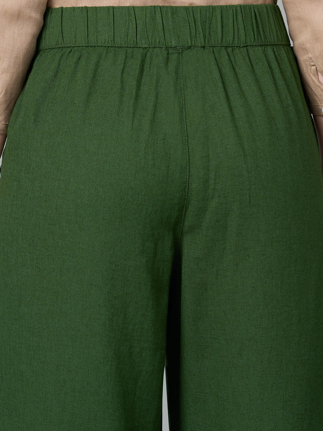 Women's Green Linen Viscose Regular Fit Culotte
