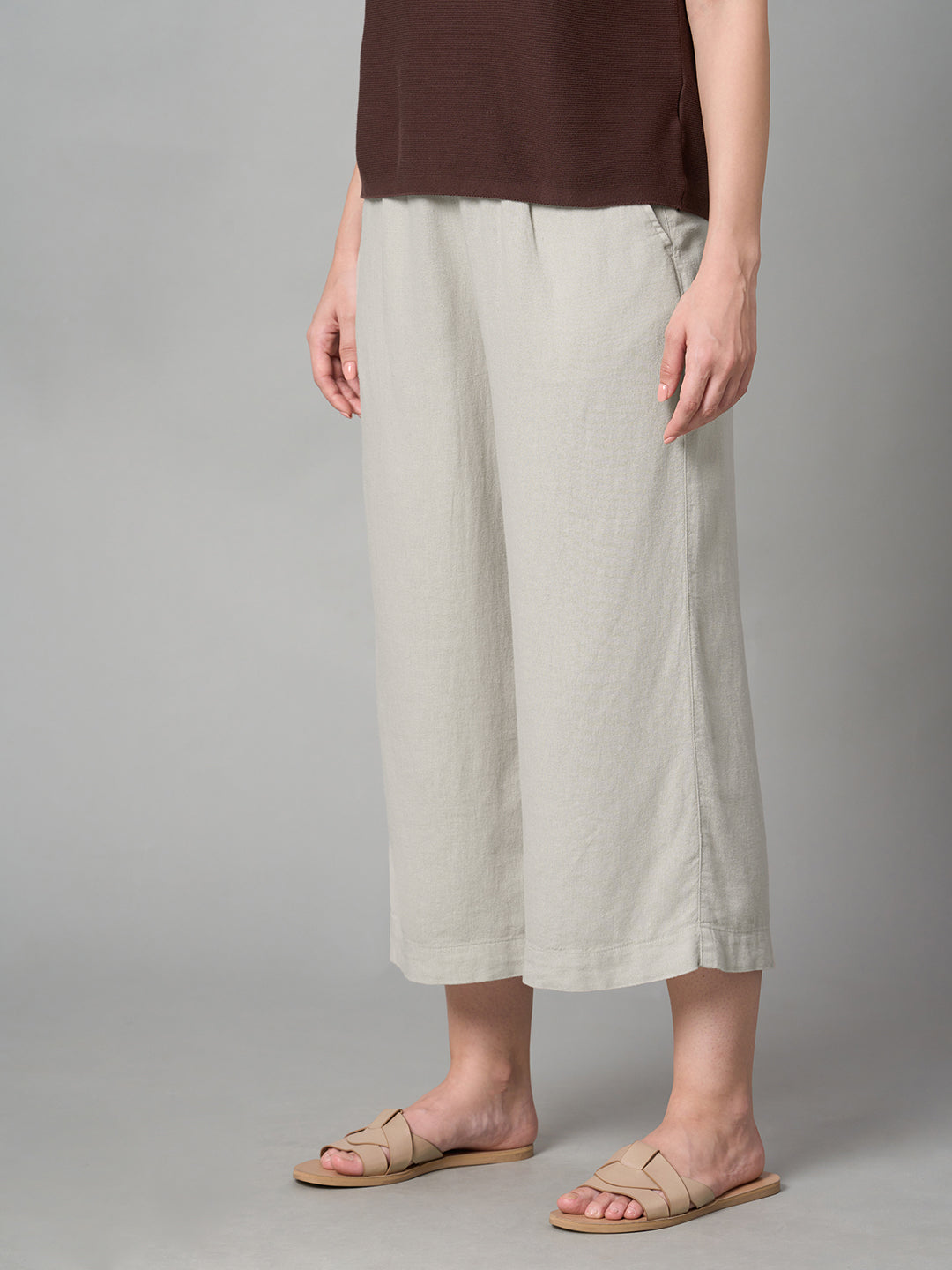 Women's Sand Linen Viscose Regular Fit Culotte