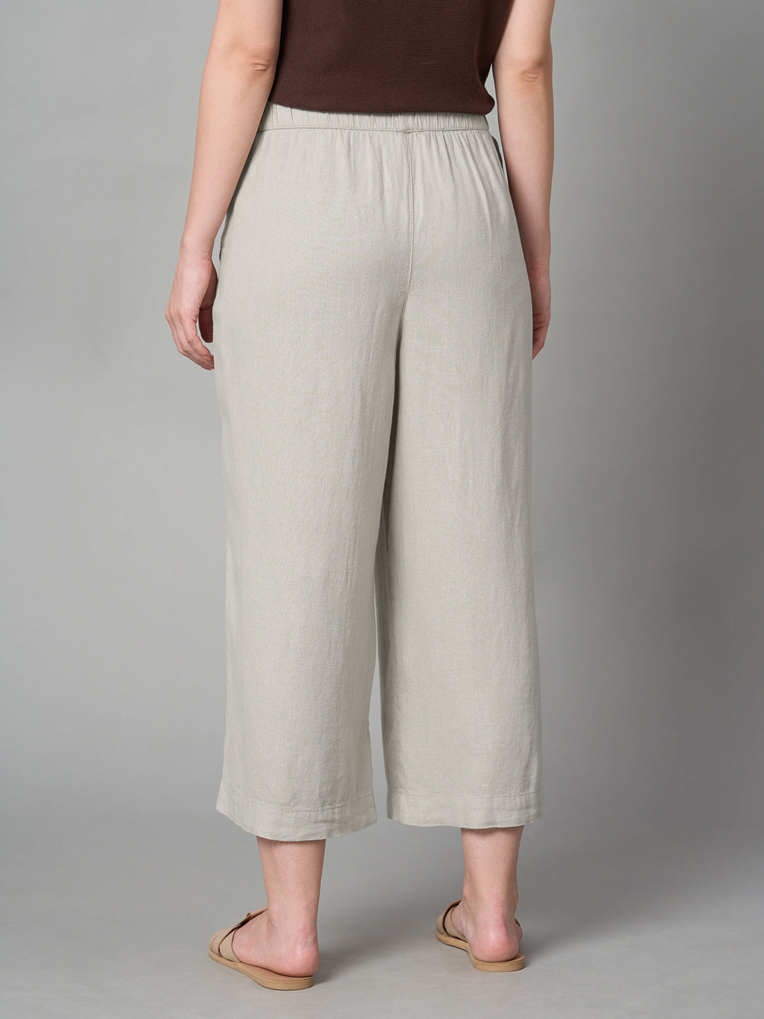 Women's Sand Linen Viscose Regular Fit Culotte
