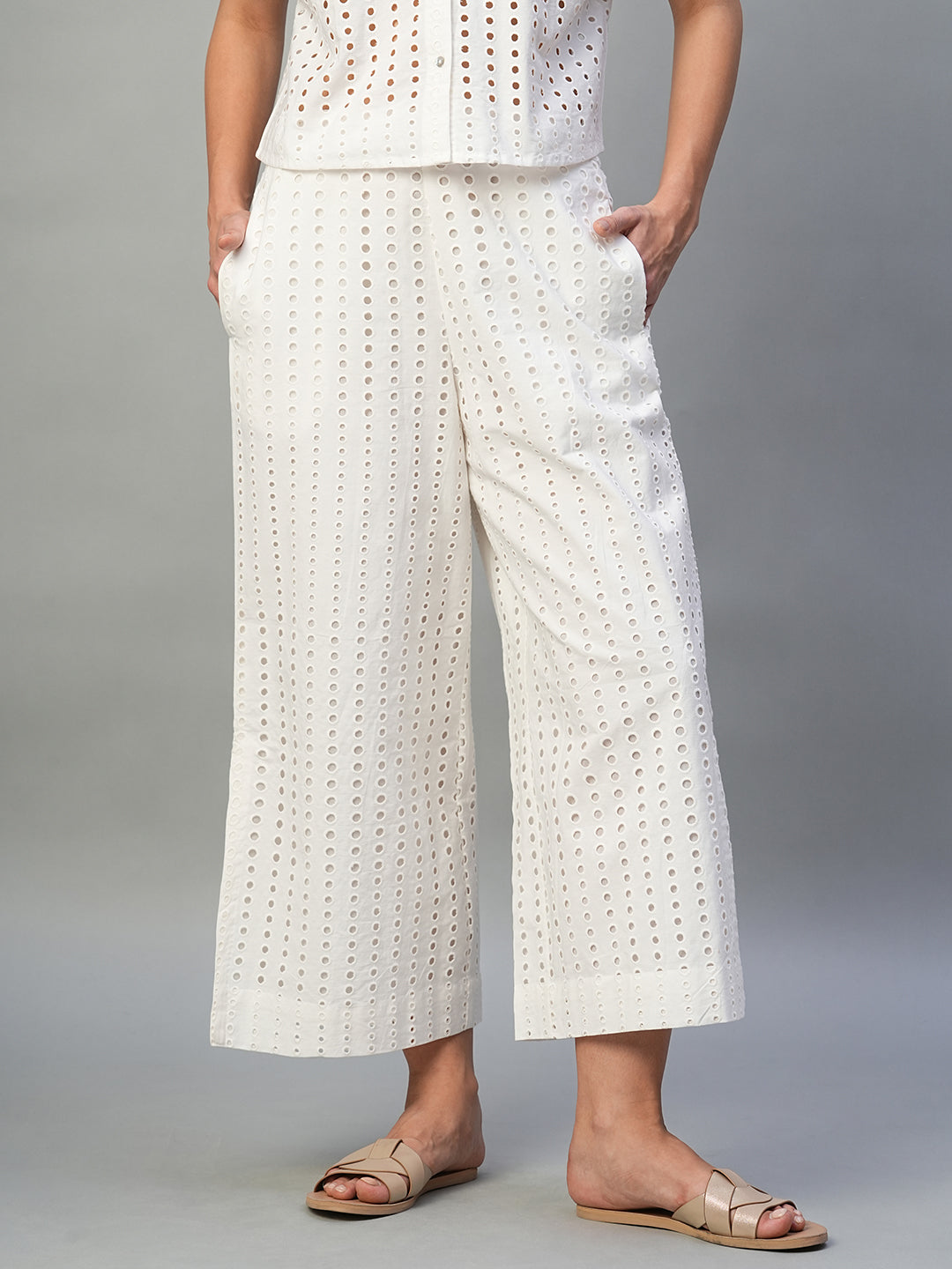 Women's White 100% Cotton Regular Fit Culotte
