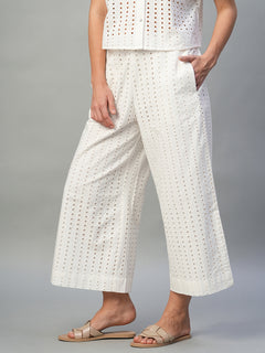 Women's 100% Cotton Regular Fit Eyelet Culotte White