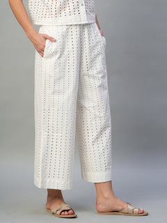 Women's 100% Cotton Regular Fit Eyelet Culotte White