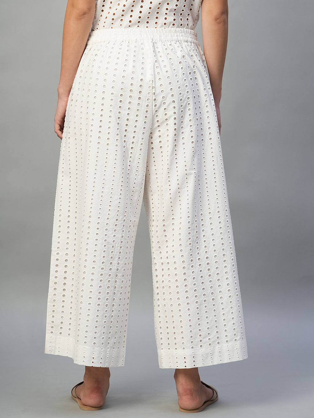 Women's White 100% Cotton Regular Fit Culotte
