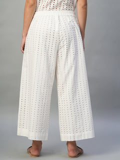 Women's 100% Cotton Regular Fit Eyelet Culotte White