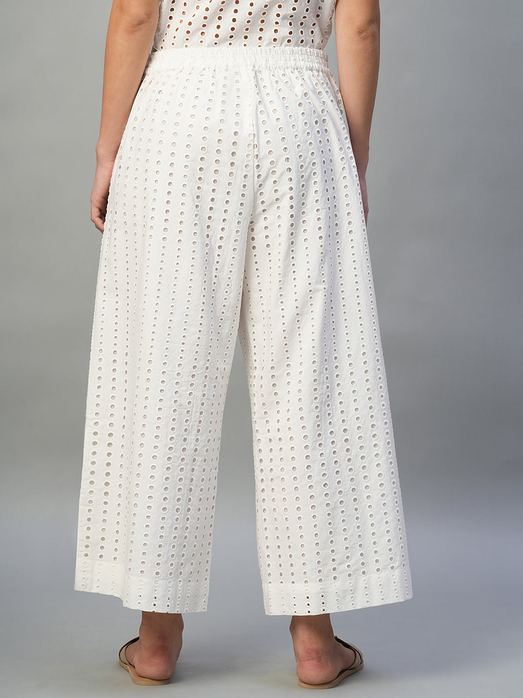 Women's White 100% Cotton Regular Fit Culotte