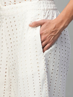Women's 100% Cotton Regular Fit Eyelet Culotte White