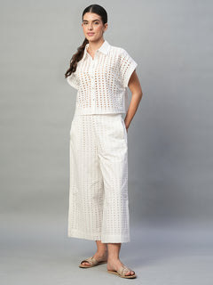 Women's 100% Cotton Regular Fit Eyelet Culotte White