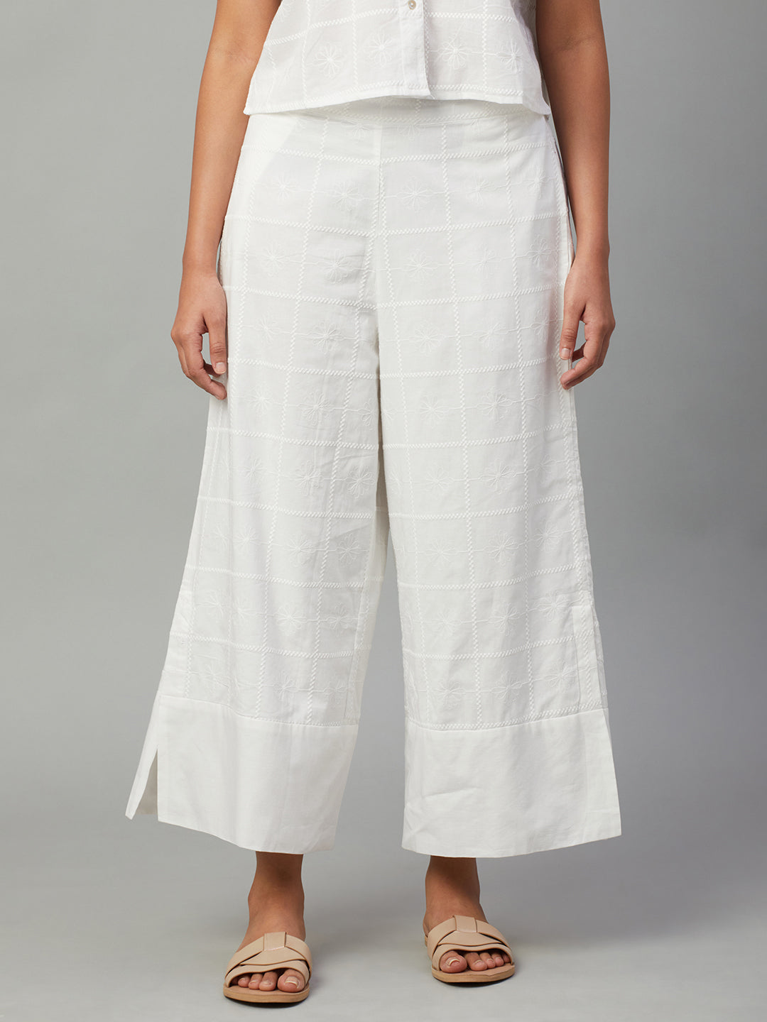 Women's White 100% Cotton Regular Fit Culotte