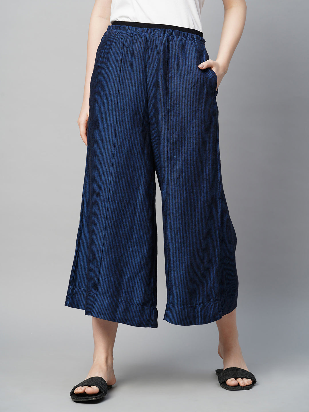 Women's Linen Blue Regular Fit Culotte