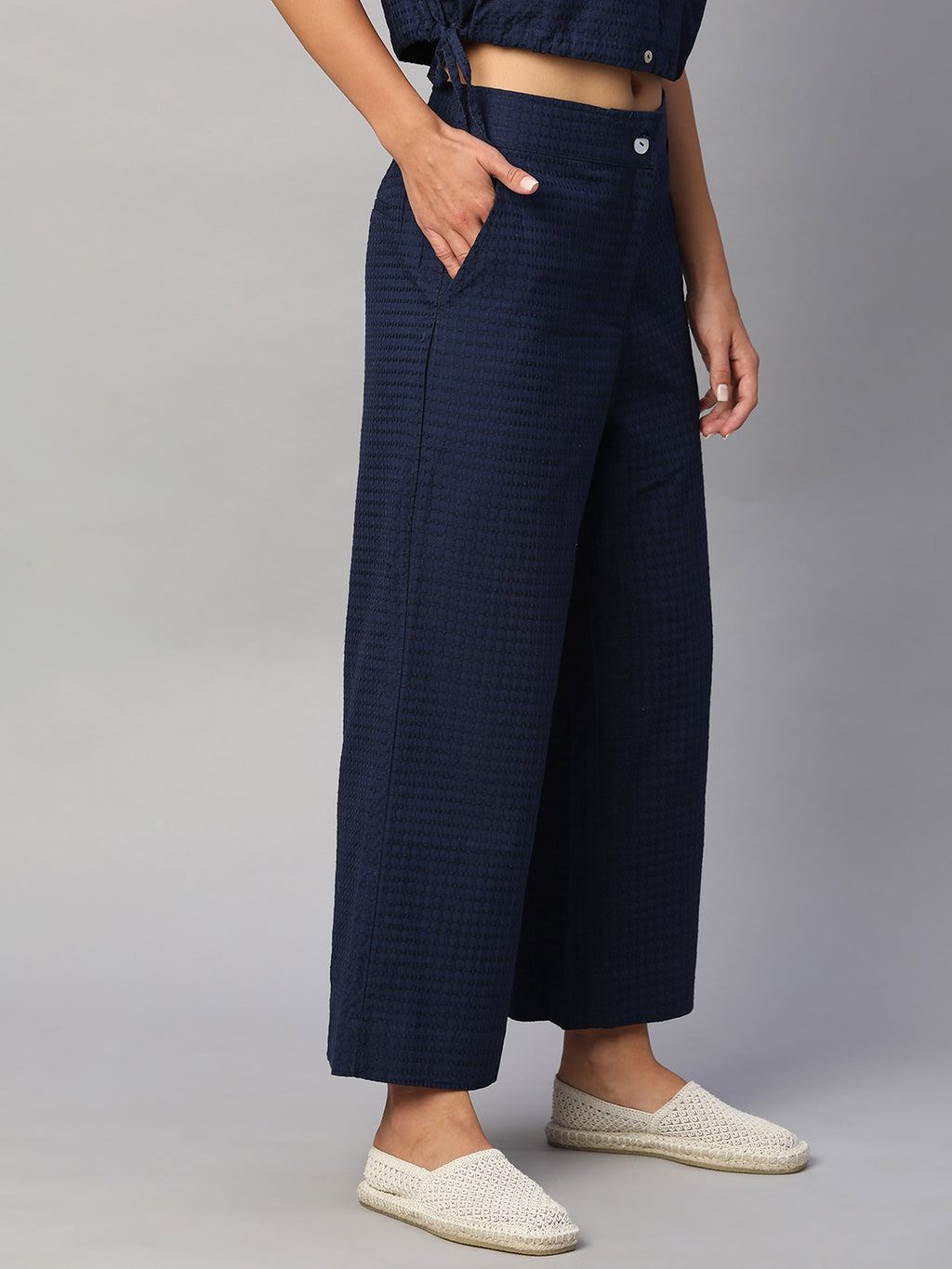 Women's Navy 100% Cotton Regular Fit Culotte