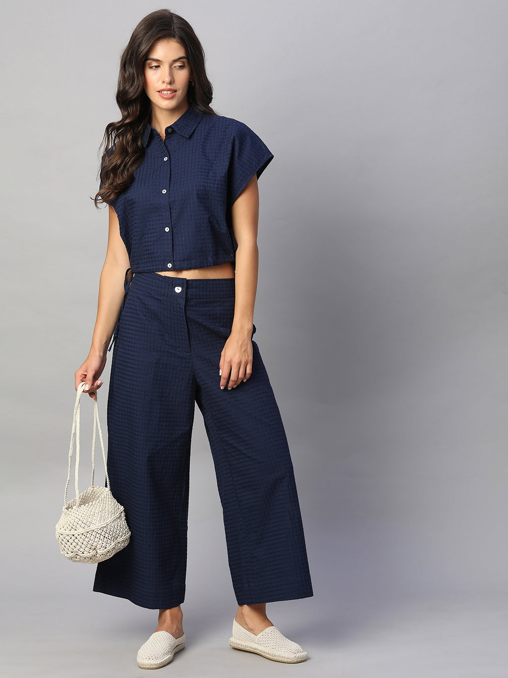 Women's Navy 100% Cotton Regular Fit Culotte