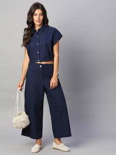 Women's Navy 100% Cotton Regular Fit Culotte