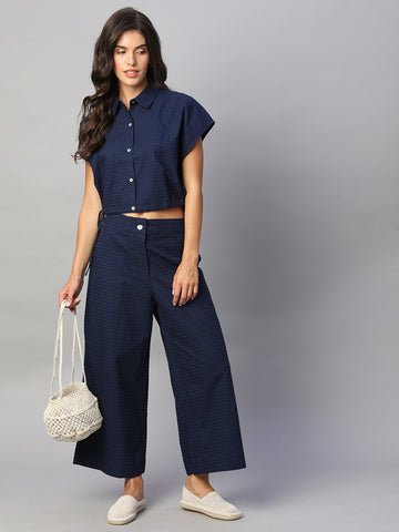 Women's Navy 100% Cotton Regular Fit Culotte