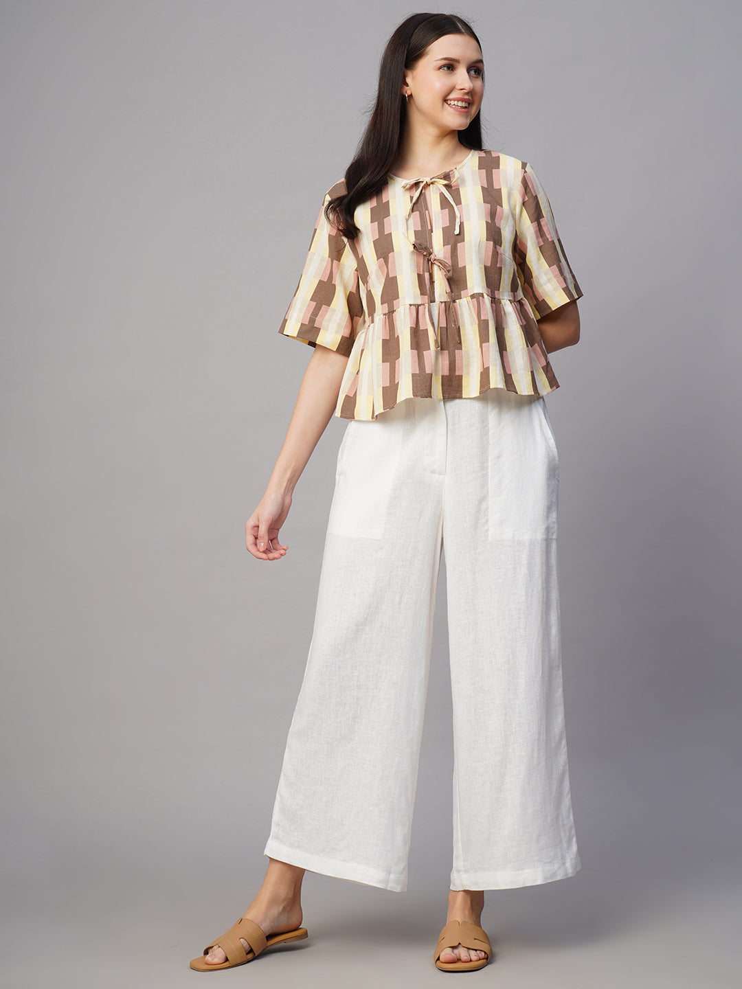 Women's White Linen Viscose Regular Fit Culotte