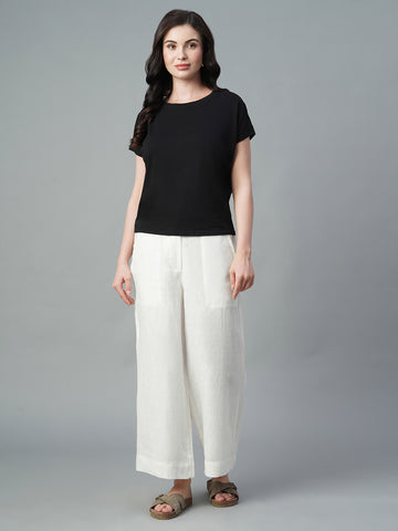 Women's White 100% Linen Relaxed Fit Culotte