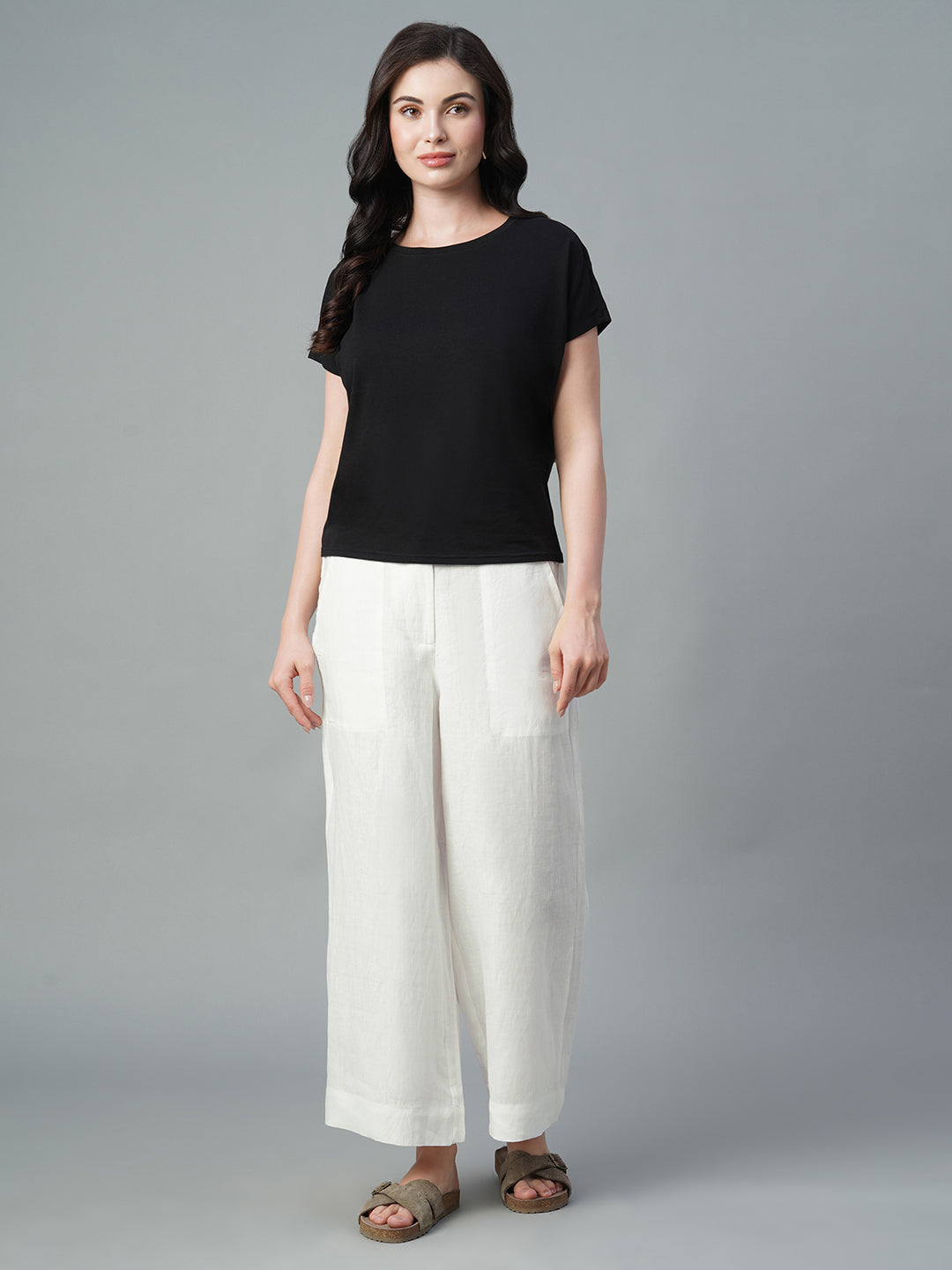 Women's White 100% Linen Relaxed Fit Culotte