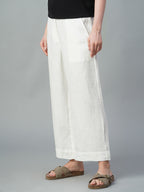 Women's White 100% Linen Relaxed Fit Culotte