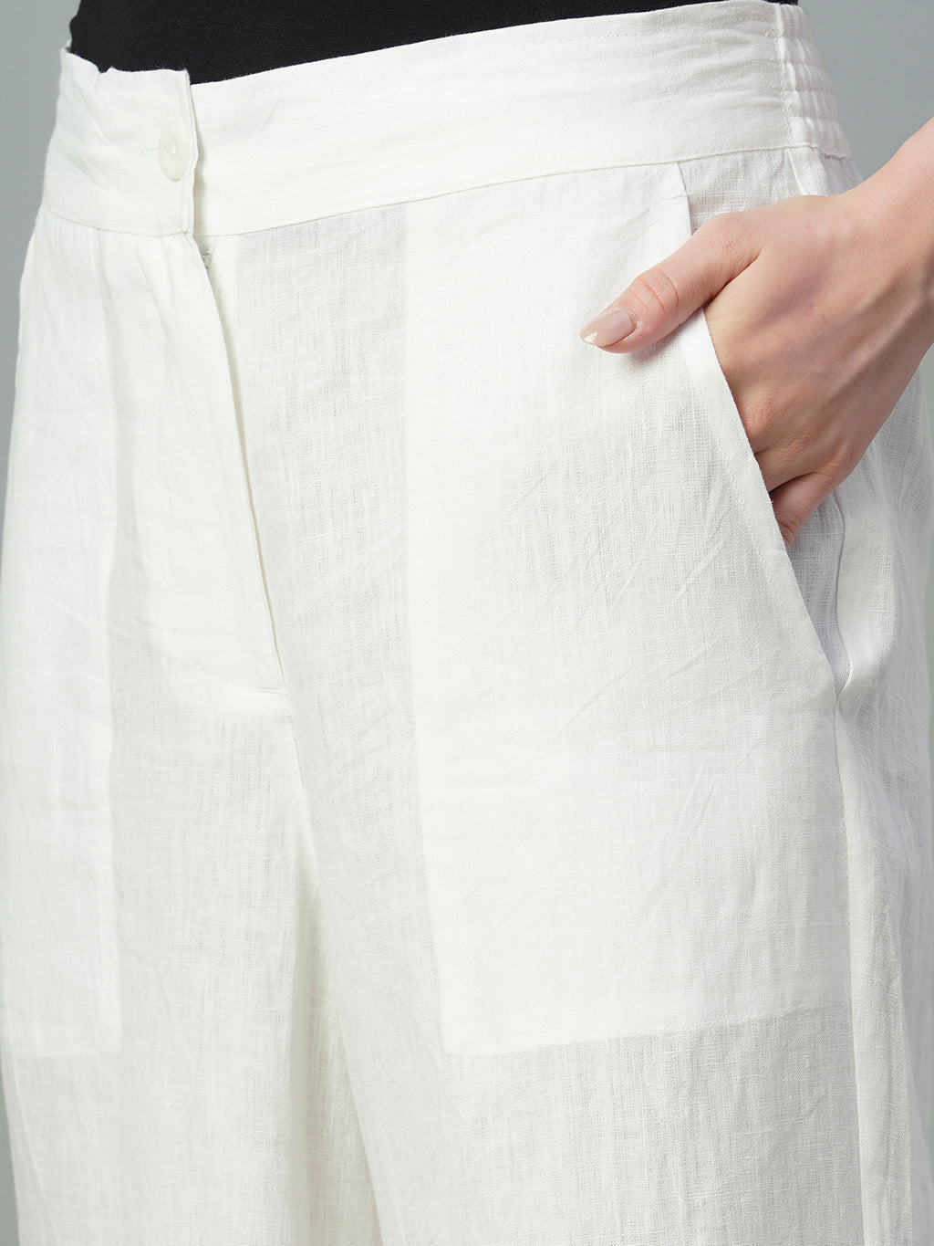 Women's White 100% Linen Relaxed Fit Culotte
