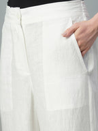 Women's White 100% Linen Relaxed Fit Culotte