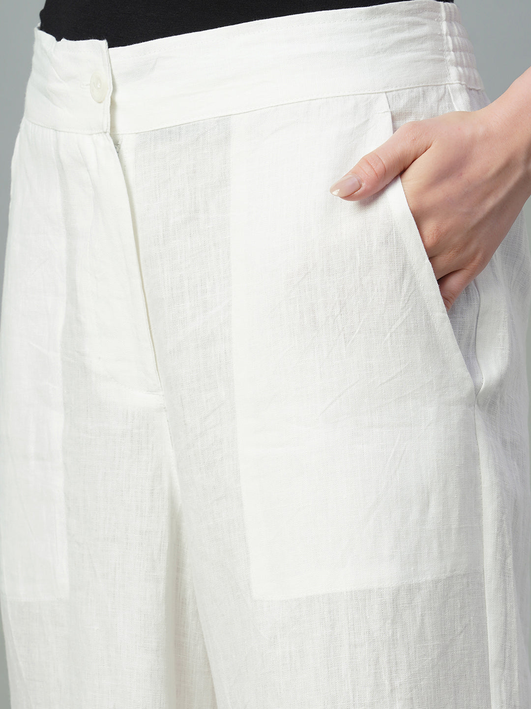 Women's White 100% Linen Relaxed Fit Culotte
