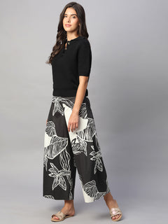 Women's 100% Cotton Regular Fit Culotte White/Black