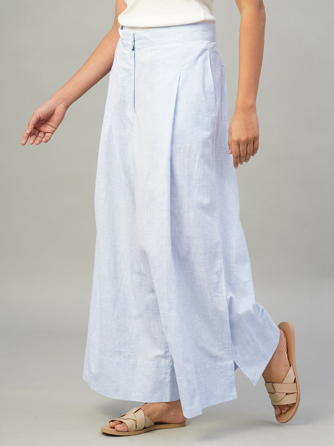 Women's Blue Cotton Linen Regular Fit Culotte