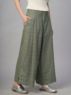 Women's Olive 100% Linen Regular Fit Culotte