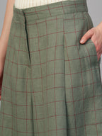 Women's Olive 100% Linen Regular Fit Culotte
