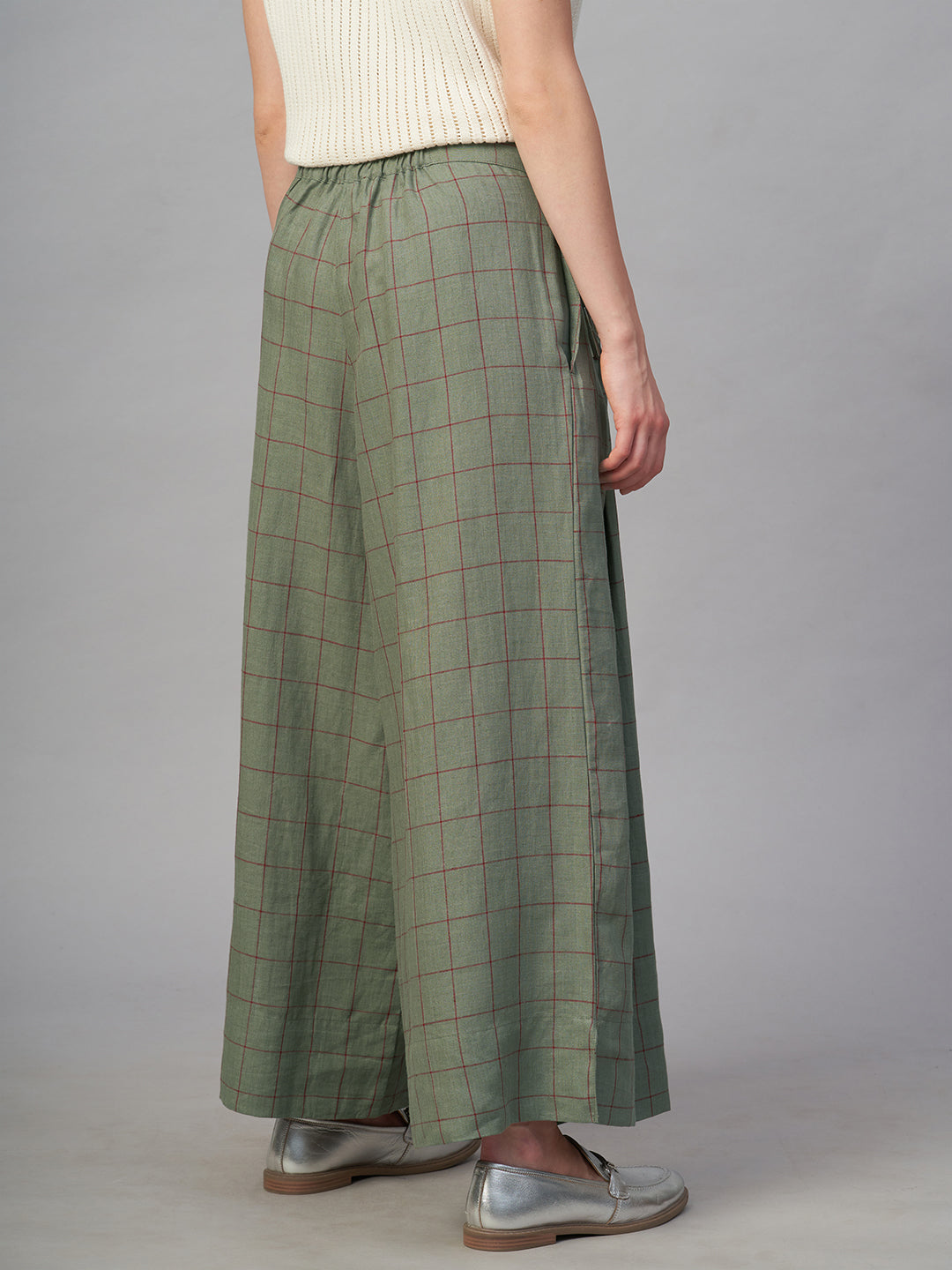 Women's Olive 100% Linen Regular Fit Culotte