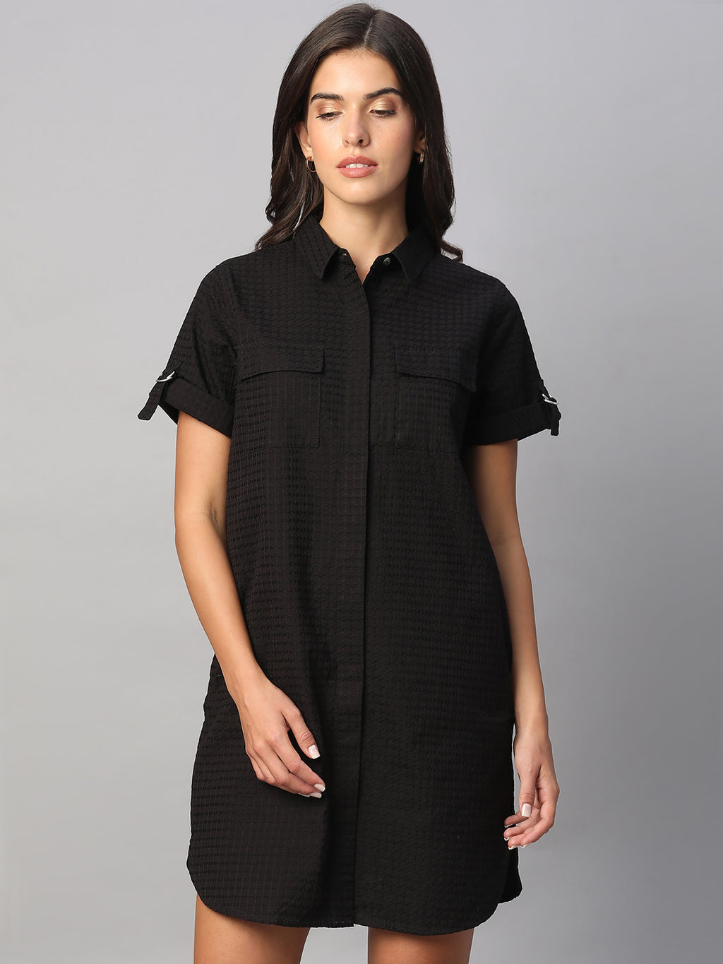 Women's Black 100% Cotton Regular Fit Dress