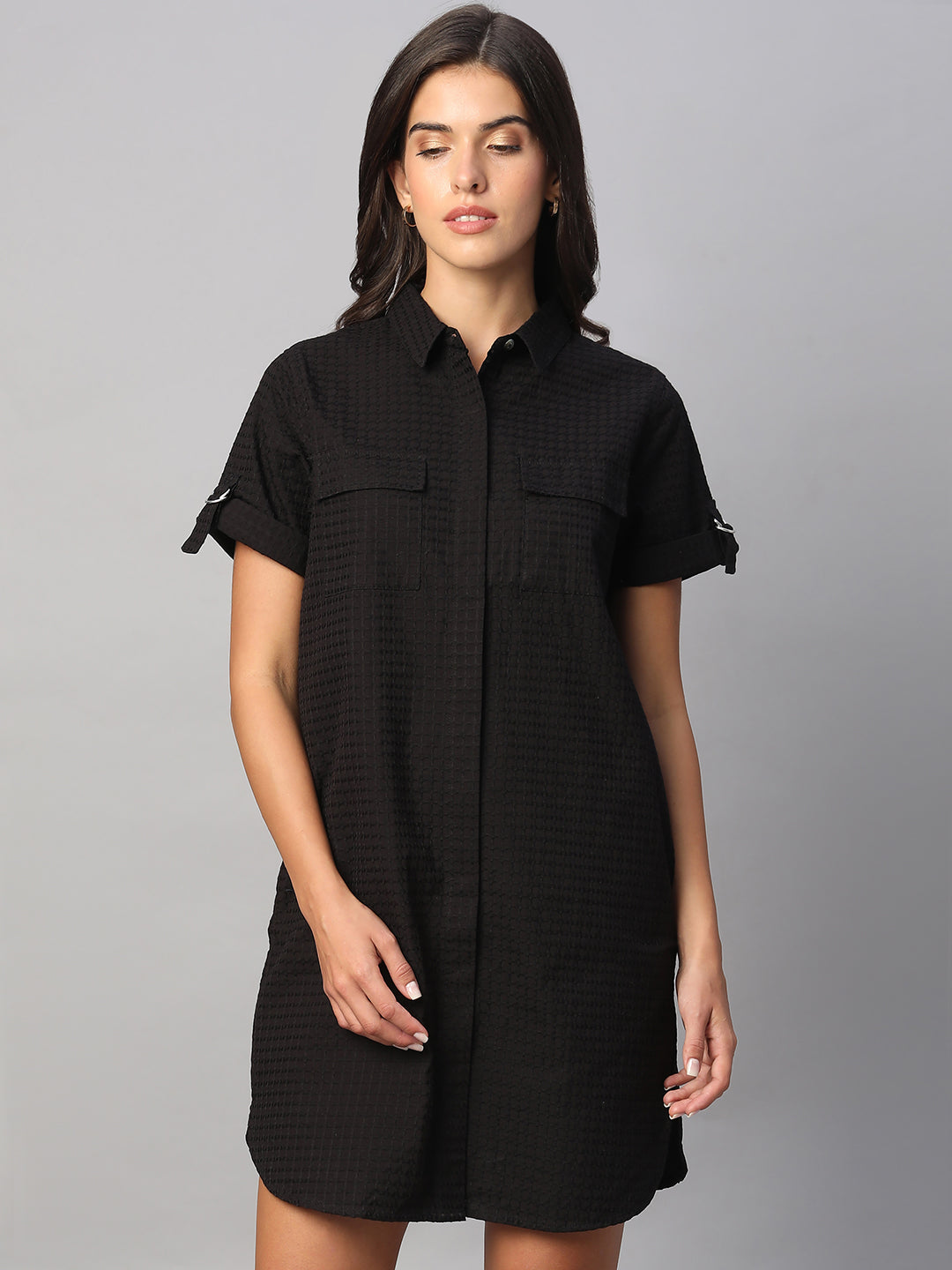 Women's Black 100% Cotton Regular Fit Dress