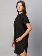 Women's Black 100% Cotton Regular Fit Dress