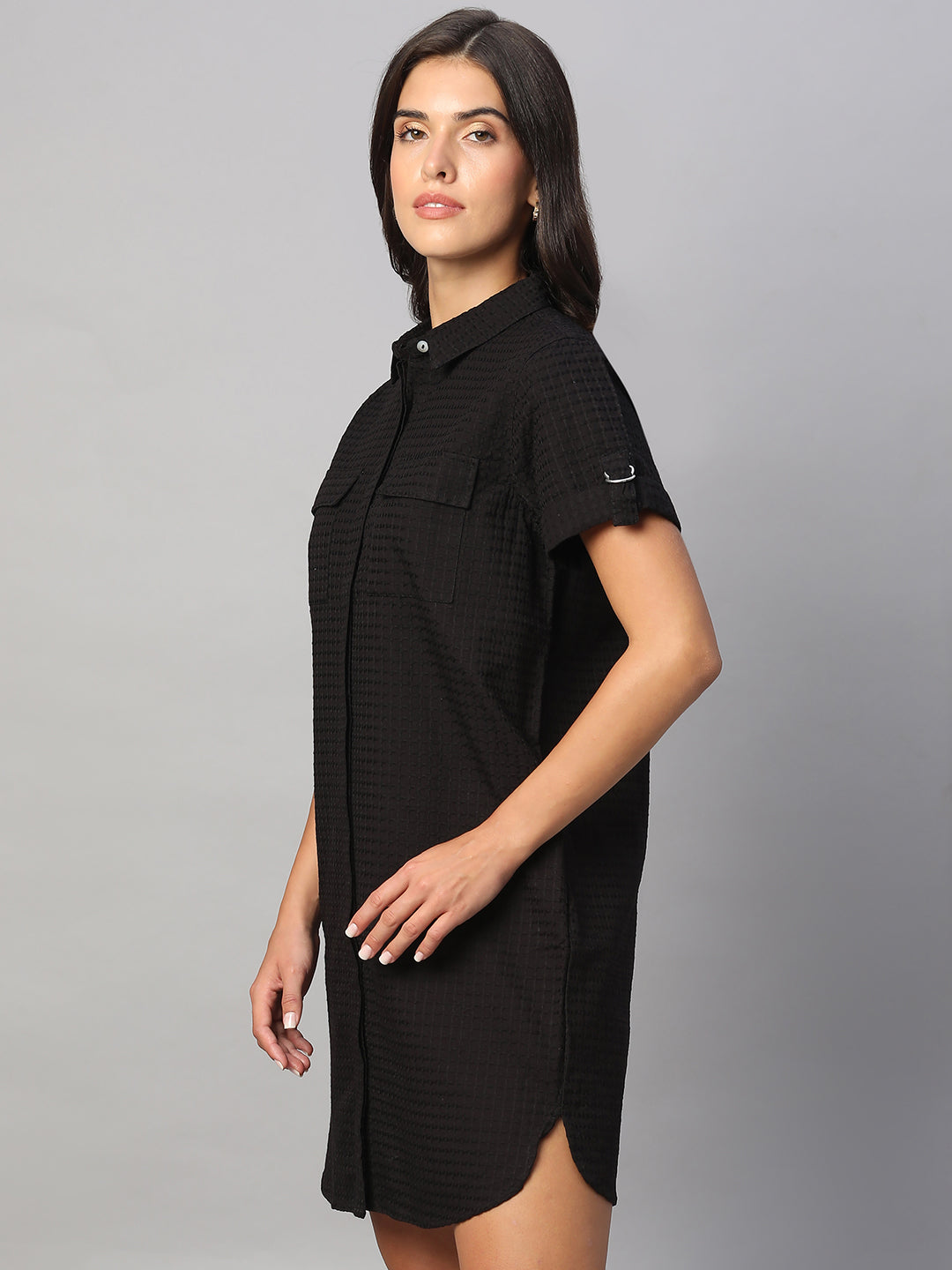 Women's Black 100% Cotton Regular Fit Dress