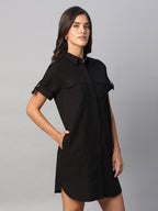 Women's Black 100% Cotton Regular Fit Dress