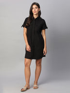 Women's Black 100% Cotton Regular Fit Dress
