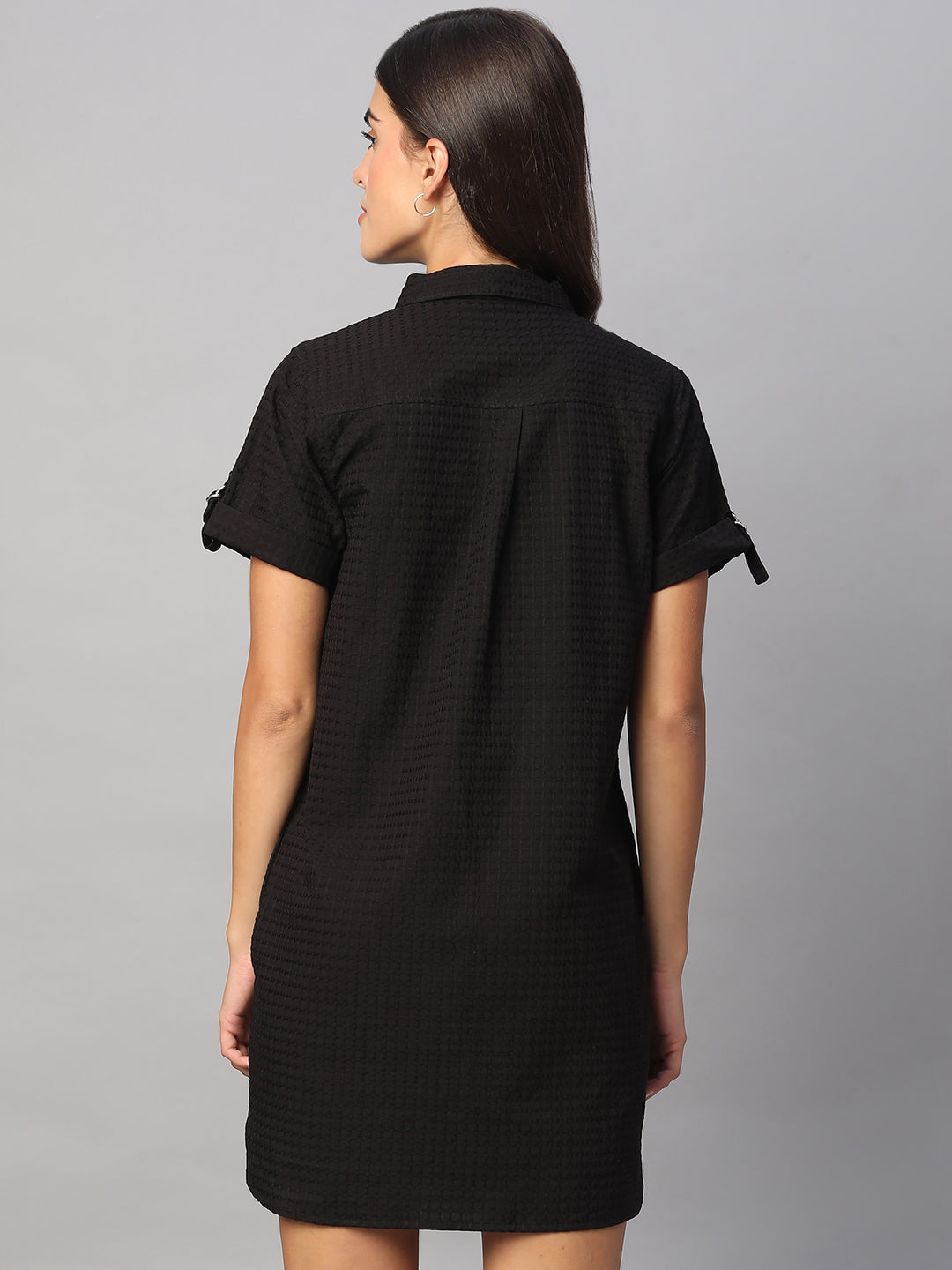 Women's Black 100% Cotton Regular Fit Dress