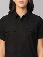 Women's Black 100% Cotton Regular Fit Dress
