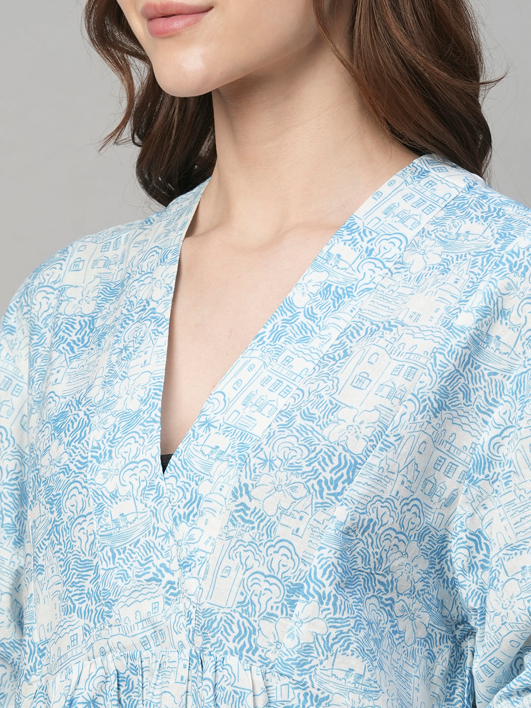Women's Blue Cotton Linen Boxy Fit Dress