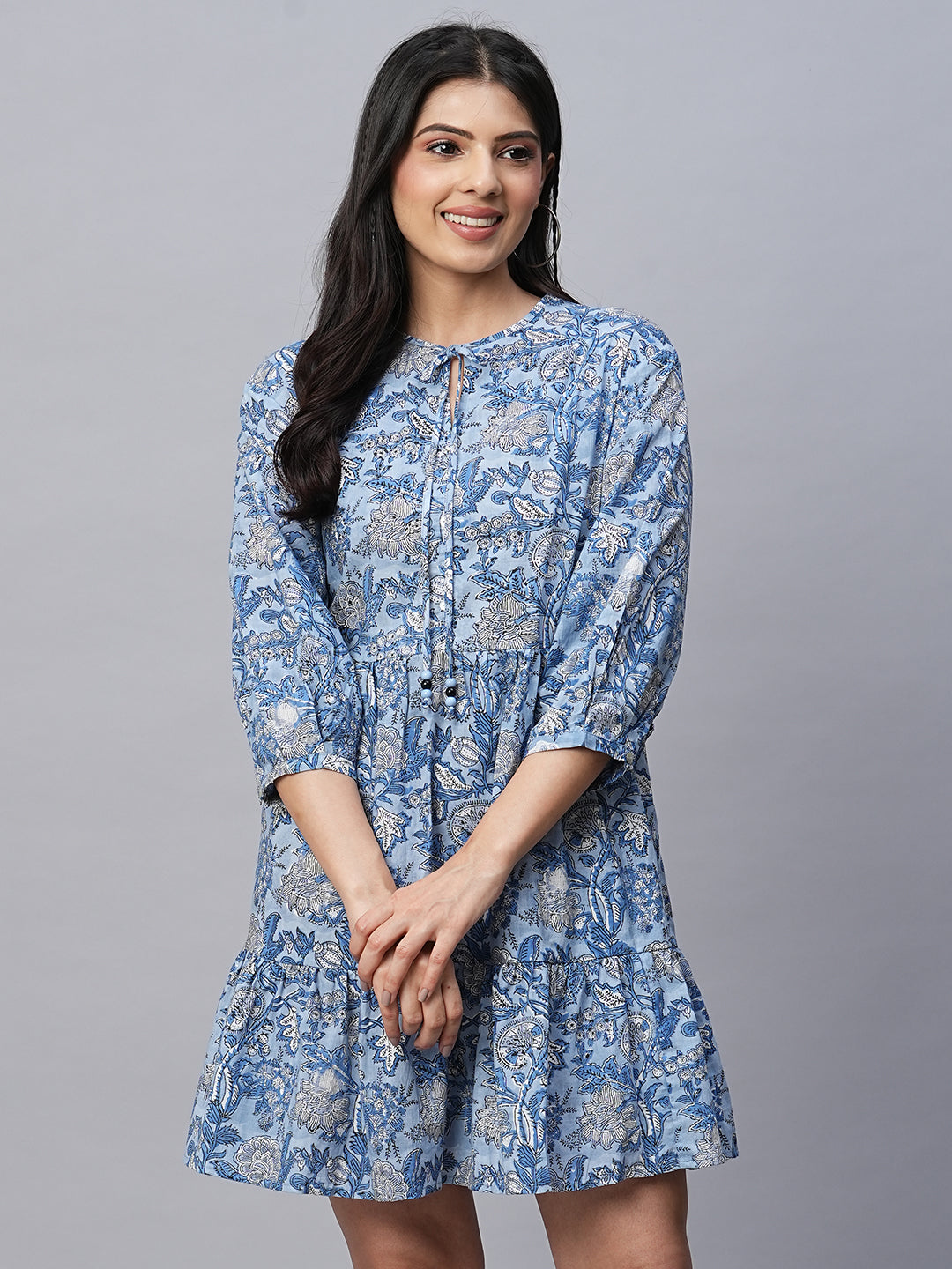 Women's Cambric Blue Regular Fit Dress